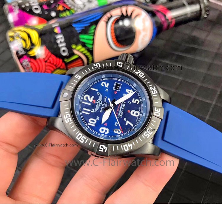 Copy Breitling Colt Skyracer Black Case Blue Dial Watch 43mm